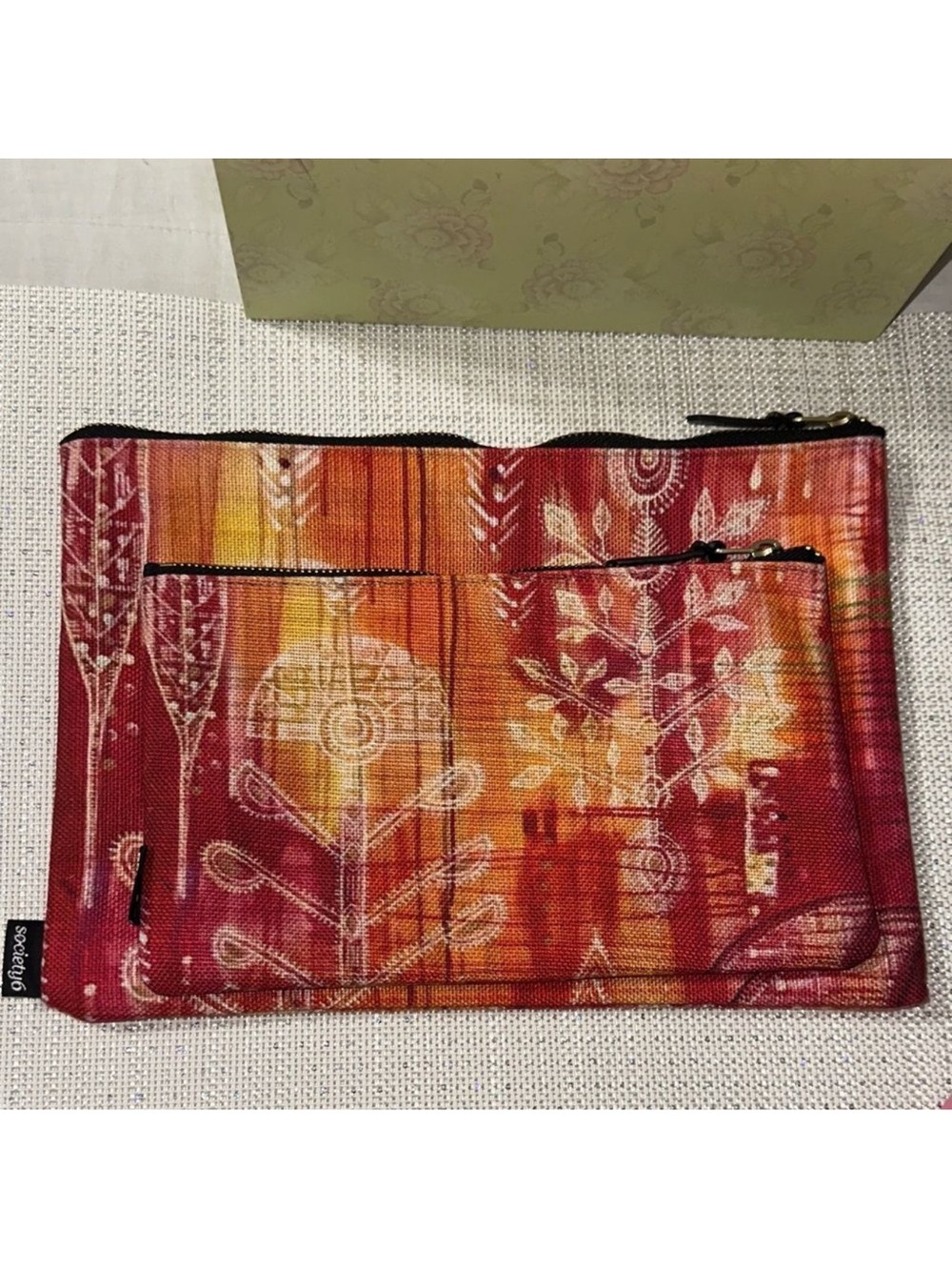 Society6 Red Orange Gold Black Geo Floral Set of Two Carry-All Zip Pouches